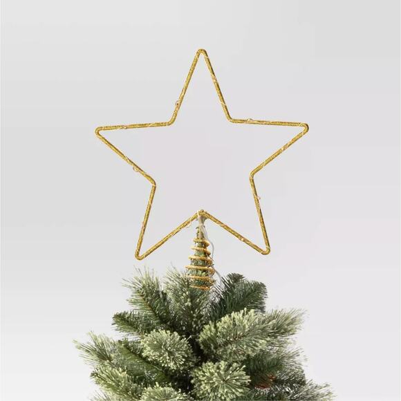 Lit Dewdrop Glitter Gold Metal Open Star Christmas Tree Topper 10" LED Lights Up - Picture 3 of 15